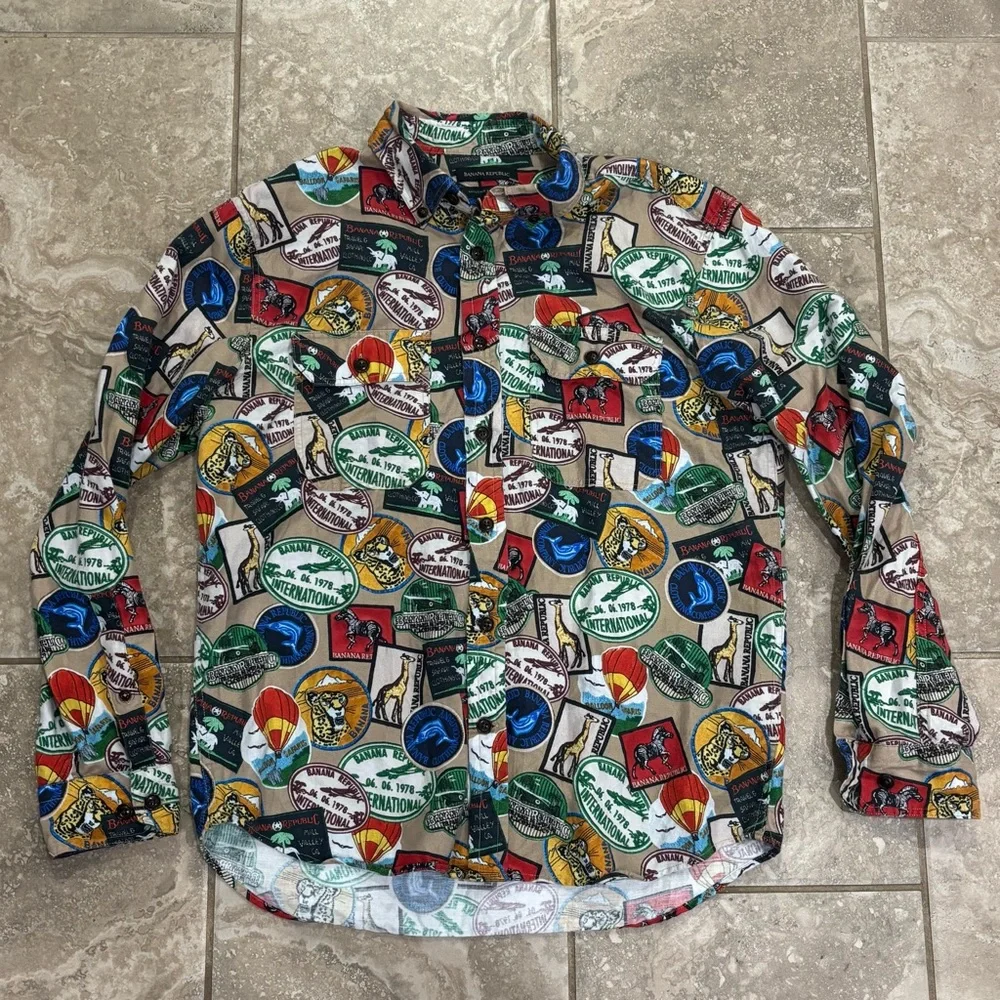 Banana‎ Republic men's long-sleeve shirt with a patchwork expedition/travel sz M